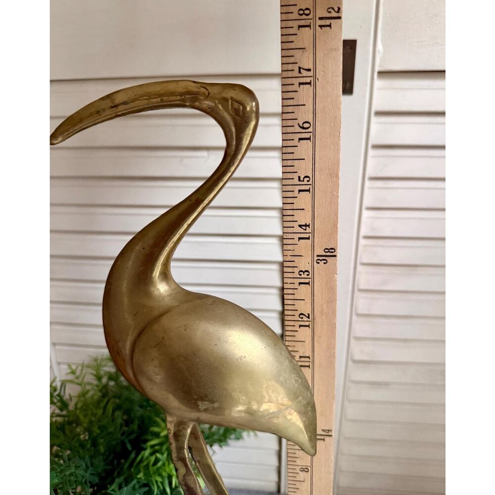 Vintage Solid Brass Heron Statue | Mid Century Modern Crane Sculpture - Picture 6 of 8